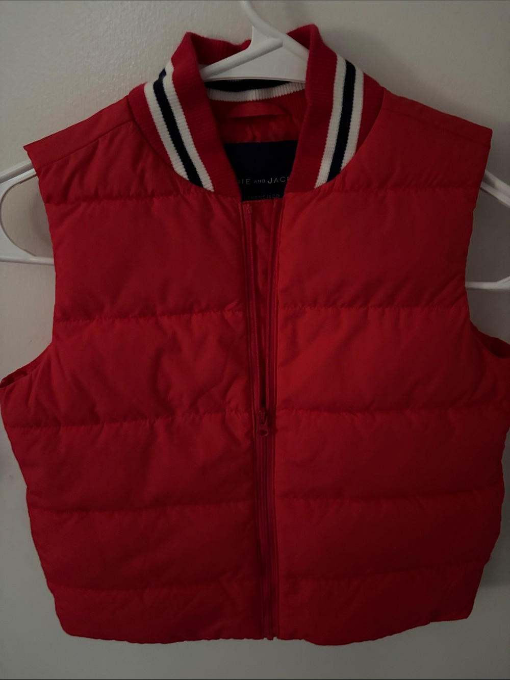 Janie and Jack Red Puffer Vest with Striped Rib Collar